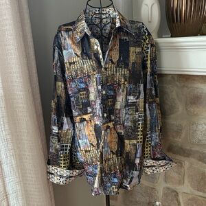 Cityscape Print Men's Casual Button Down Shirt